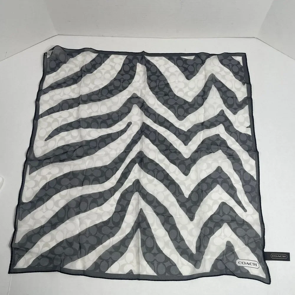 NWOT Coach signature black/white 100% silk zebra print scarf PRICE FIRM - Picture 2 of 10